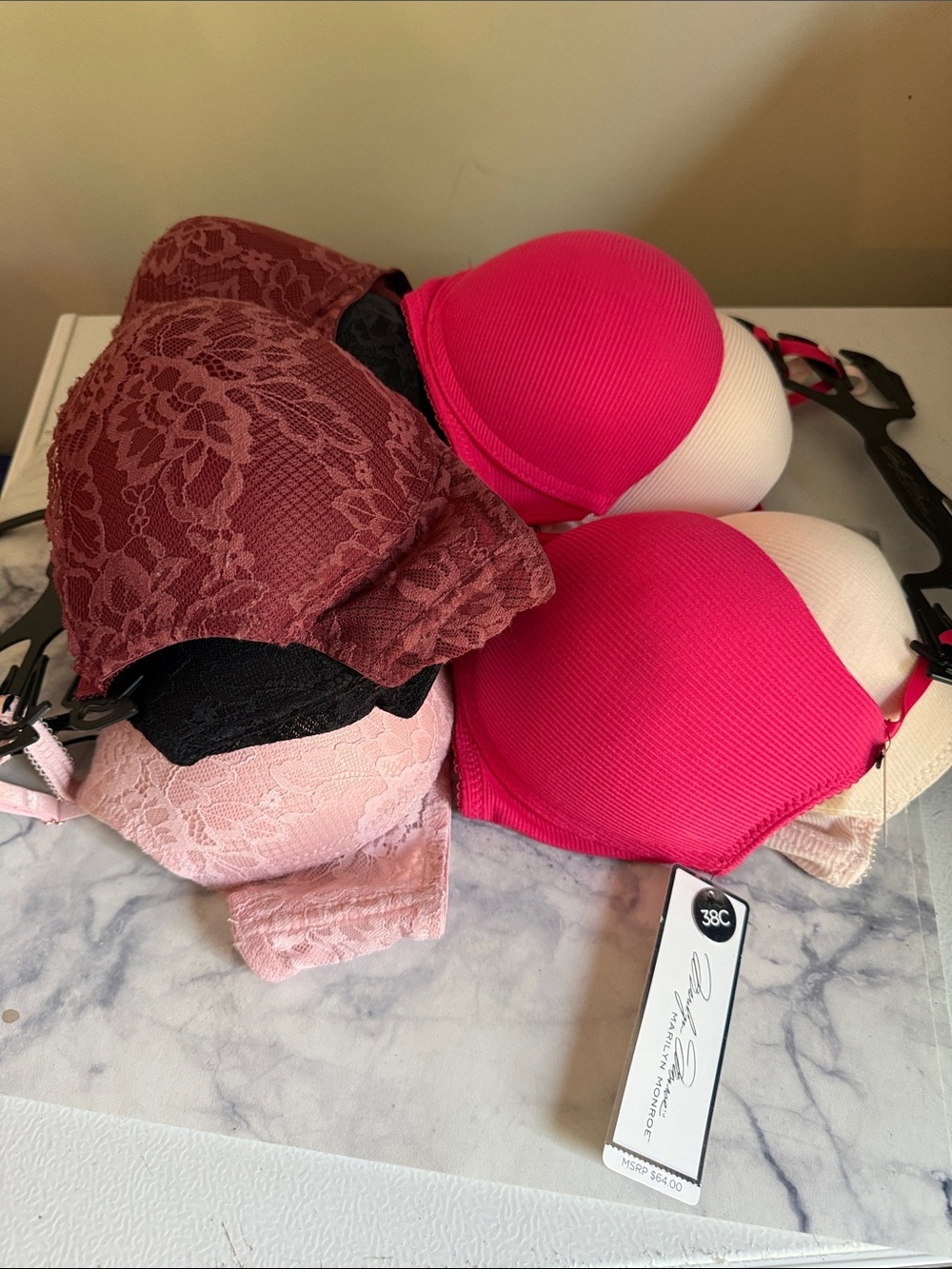 Marilyn Monroe Lace Push-Up Bra set of 3 & 2 Super Soft Mega Push Up 38C